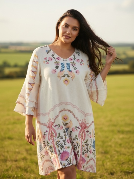Star-Studded Inc Dresses & Skirts - Not Women's Plus 2X Cream Floral Embroidered Boho Dress Cover Up